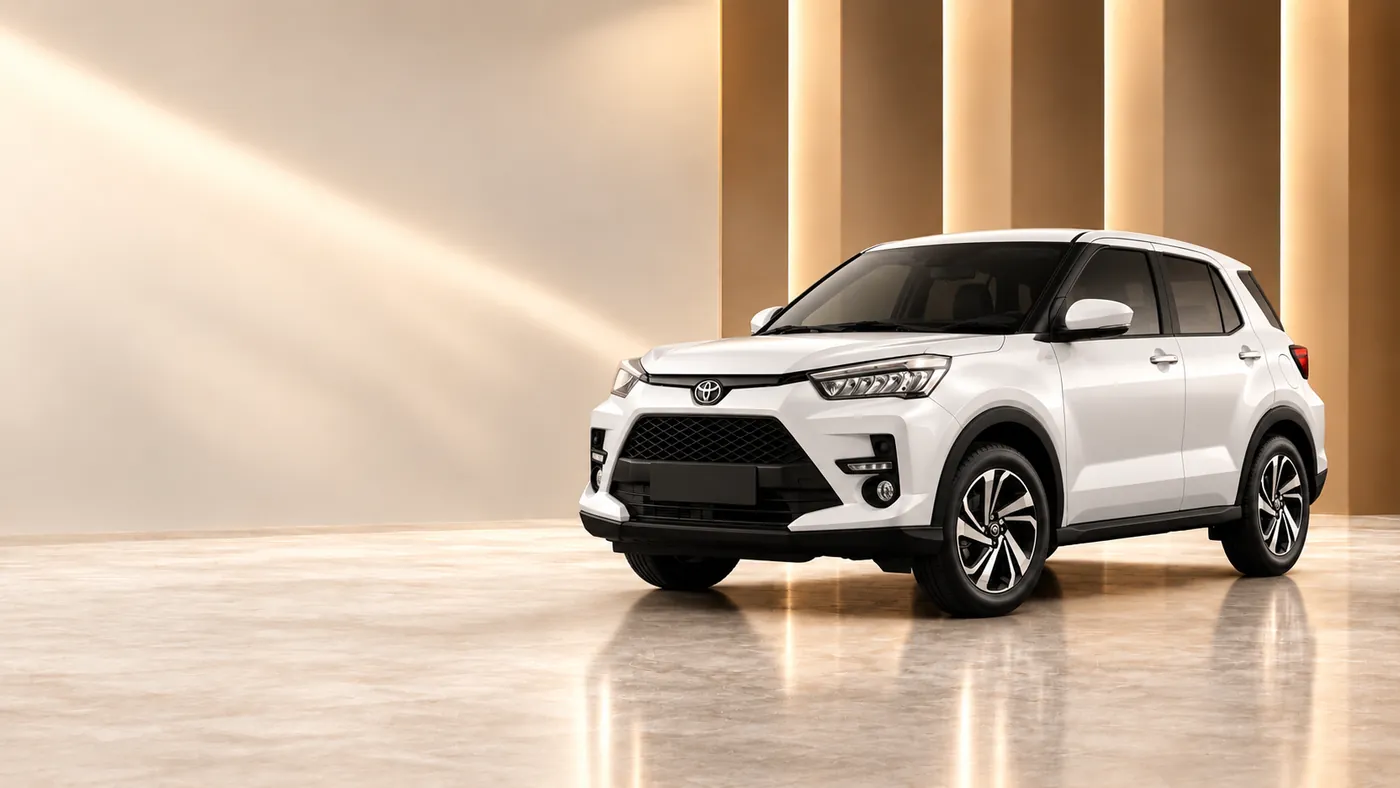 A white compact imported SUV photographed in the studio